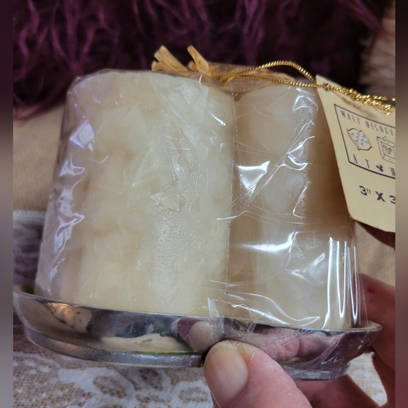 NWT Walt Disney world 3×3 pillar candle mouse head matching metal tray - Picture 6 of 9